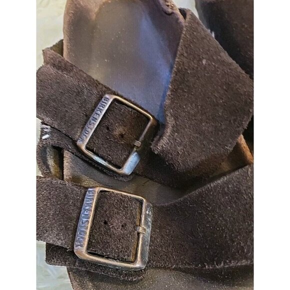 Brown Arizona Birkenstock Size 9 Suede Leather Two Strap Two Buckle Preowned - Picture 3 of 11